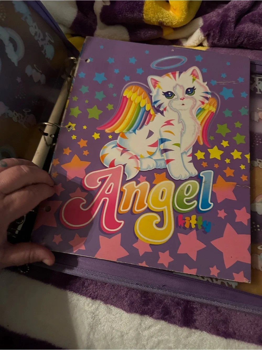 Lisa Frank Rainbow Winged Kitty Purple Rainbow Binder